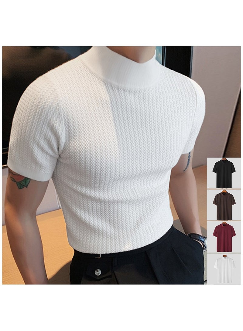 NIBEMINENT Turtleneck Chic Elegant T-shirt, Men's Casual Short Sleeve Shirt For Summer Dating Dinner  - Image 1