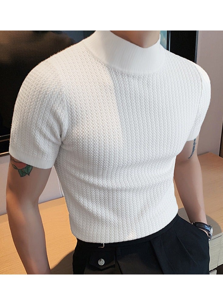 NIBEMINENT Turtleneck Chic Elegant T-shirt, Men's Casual Short Sleeve Shirt For Summer Dating Dinner  - Image 5