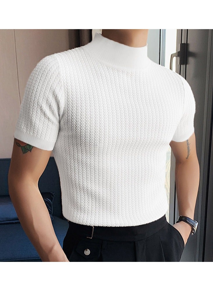 NIBEMINENT Turtleneck Chic Elegant T-shirt, Men's Casual Short Sleeve Shirt For Summer Dating Dinner  - Image 3