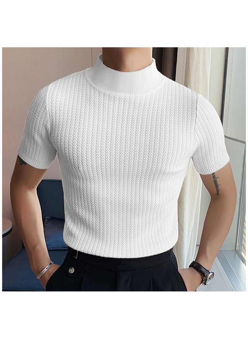NIBEMINENT Turtleneck Chic Elegant T-shirt, Men's Casual Short Sleeve Shirt For Summer Dating Dinner  - Image 4
