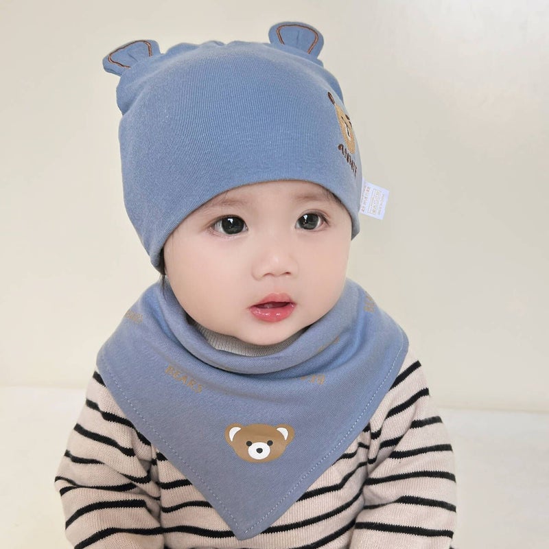 Cute Bear Baby Hat Spring Autumn Soft Cap 0-12 Months Blue Cap  - Image 1