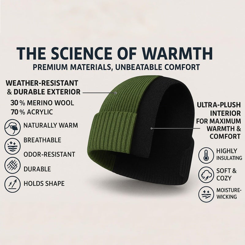 BUTITNOW Plus Size Fleece Lined Beanie Hat - M/L/XL/XXL Merino Wool Beanie Hat for Men - Large Winter Hat Ski Skull Cap for Big Heads Black - Image 3