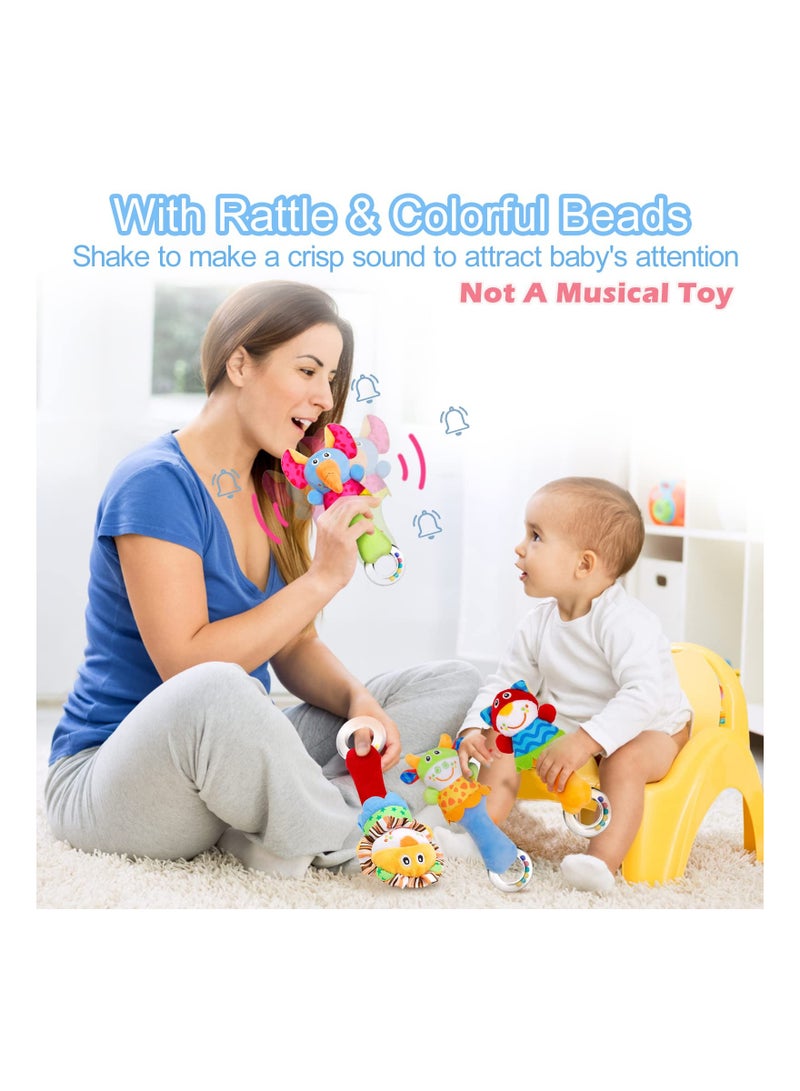 Zikra 2 Pack Baby Soft Rattle Toys for Newborns, Plush Rattle Stuffed Animals Hand Grip Rattle Set Molar Teether Rings Early Educational Toy Soft Rattle and Teether Toy for Toddler 0 3 6 9 12 Month Gift - Image 4