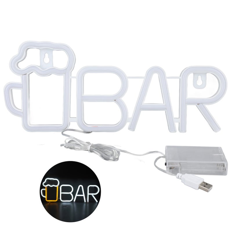 LED Neon Sign BAR Shape Design USB Or Battery Powered High Safety Widely Used Bar Neon Light for Bedroom Party Backyard White BAR - Image 1