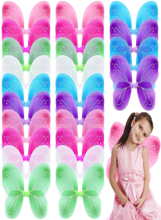 Junkin 24 Pcs Fairy Wings for Girls Bulk Butterfly Wings Kids Costumes Accessory Gifts for Halloween Christmas Dress up Party Favor (Classic Colors) - Image 1