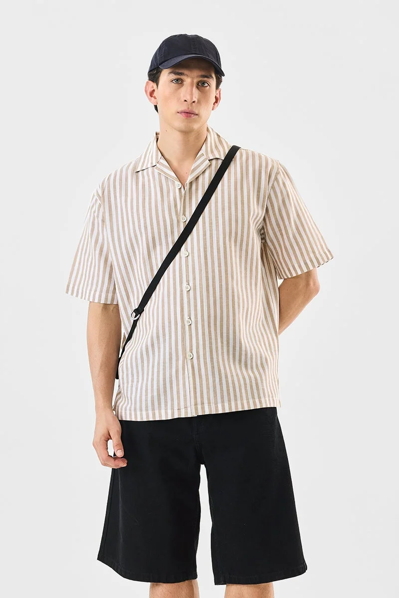 سنيتش قميص مخطط بقصة عادية من مزيج الكتان