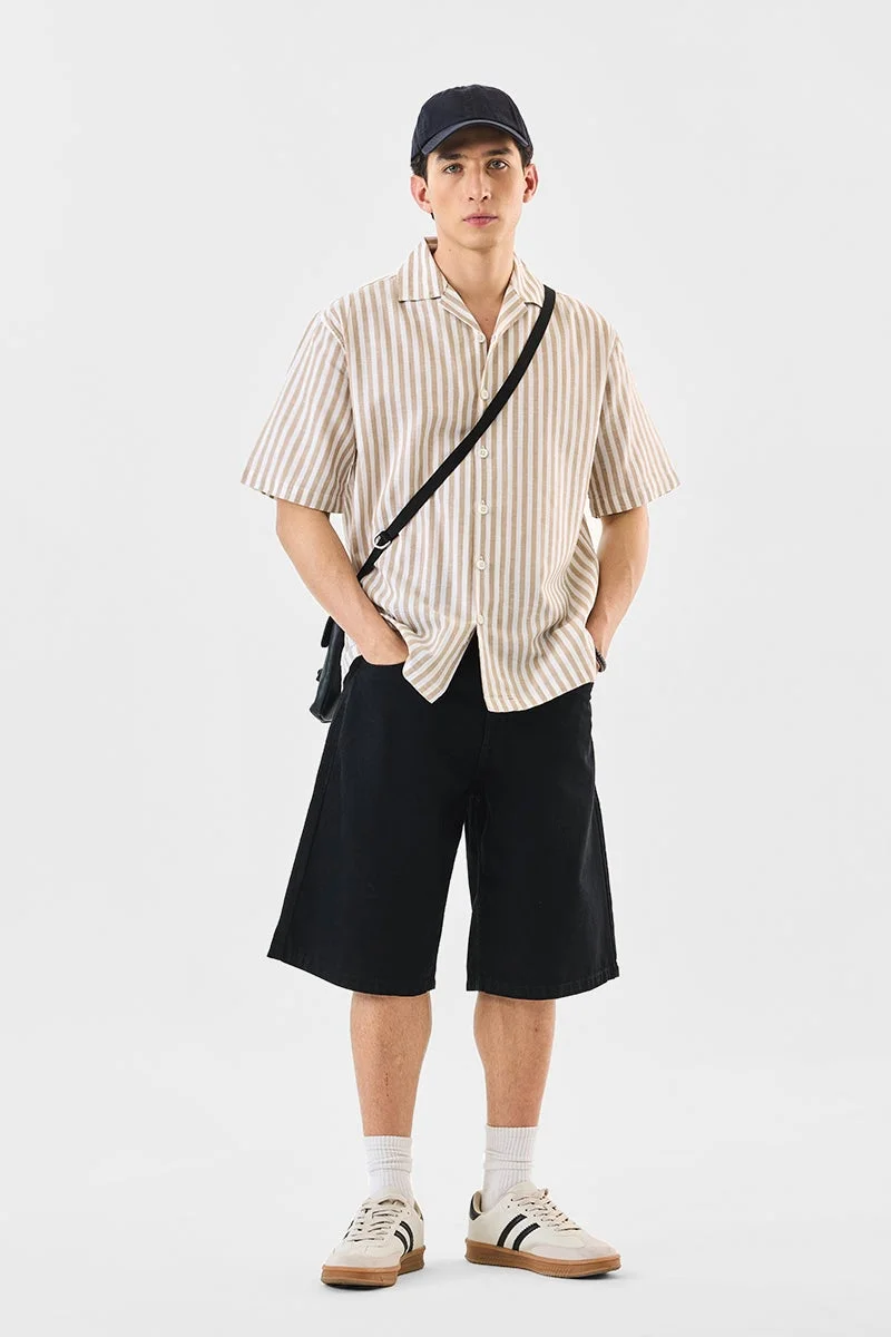 سنيتش قميص مخطط بقصة عادية من مزيج الكتان