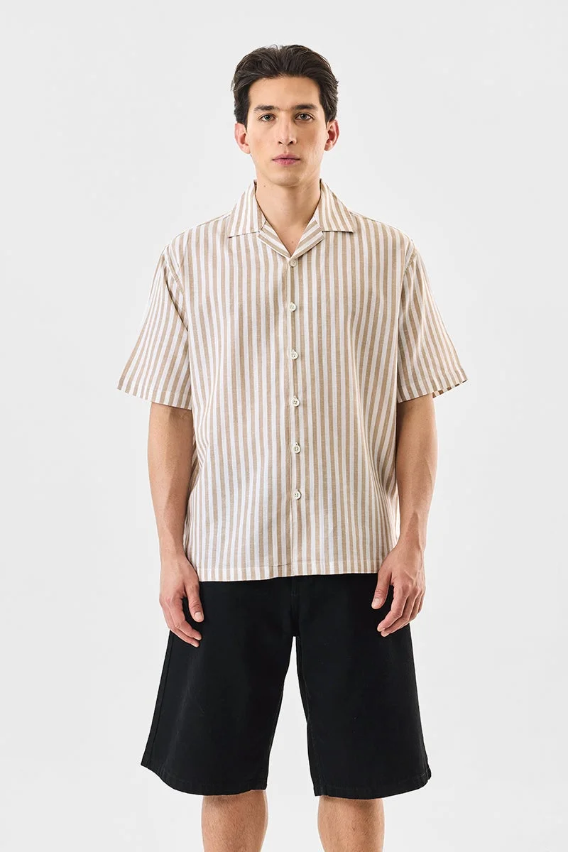 سنيتش قميص مخطط بقصة عادية من مزيج الكتان