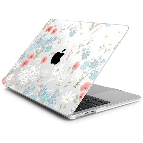 Batianda Case for New MacBook Air 13 inch 2026 M5 2025 M4 2024 Model A3240 A3113 M3 A2681 M2, Floral Designed Protective Hardshell Keyboard Cover & Screen Protector and USB-C Adapter, White Flower - Image 2