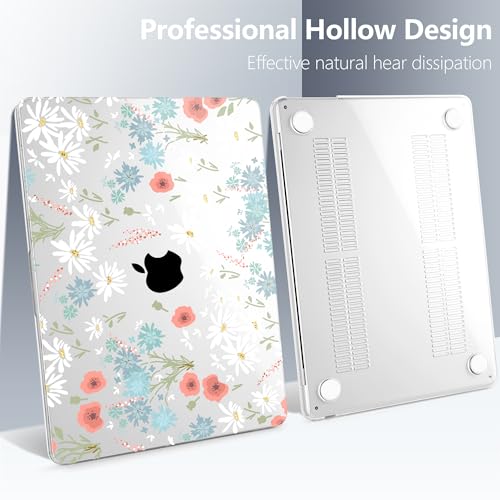 Batianda Case for New MacBook Air 13 inch 2026 M5 2025 M4 2024 Model A3240 A3113 M3 A2681 M2, Floral Designed Protective Hardshell Keyboard Cover & Screen Protector and USB-C Adapter, White Flower - Image 5