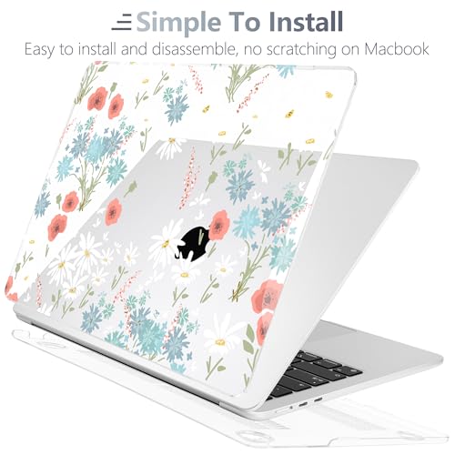 Batianda Case for New MacBook Air 13 inch 2026 M5 2025 M4 2024 Model A3240 A3113 M3 A2681 M2, Floral Designed Protective Hardshell Keyboard Cover & Screen Protector and USB-C Adapter, White Flower - Image 4