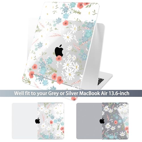Batianda Case for New MacBook Air 13 inch 2026 M5 2025 M4 2024 Model A3240 A3113 M3 A2681 M2, Floral Designed Protective Hardshell Keyboard Cover & Screen Protector and USB-C Adapter, White Flower - Image 3