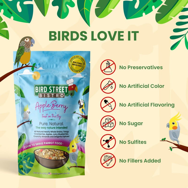 Bird Street Bistro Parrot Food - Parakeet & Cockatiel Food - Cooks in 3-15 min w/Natural & Organic Grains, Legumes, Non-GMO Fruits, Vegetables & Healthy Spices - Image 4
