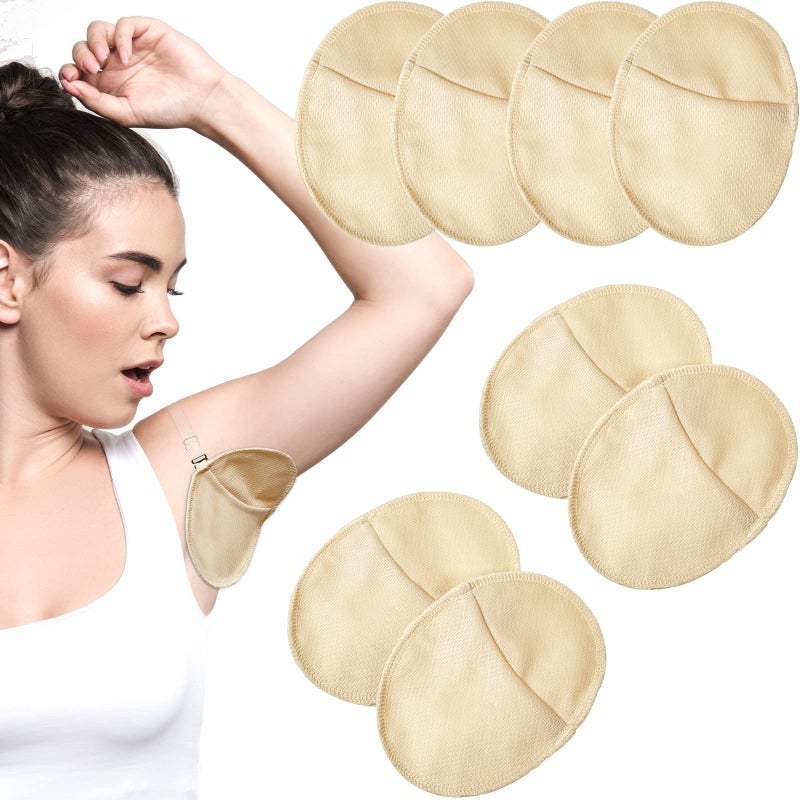4 Pairs Underarm Sweat Pads Reusable Armpit Absorbing Guards Washable with Shoulder Strap Under Arm Breathable Absorbent Sweat Protectors Pads Guards for Women and MenNude