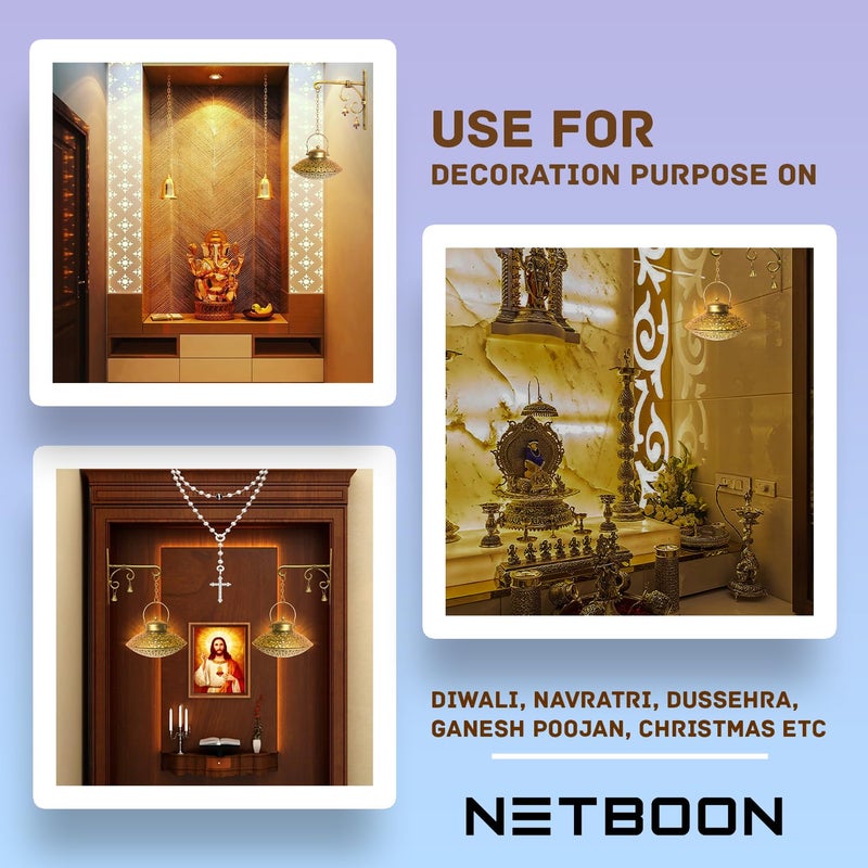 Netboon Handcrafted Wall Hanging Handi Degchi Dhoop Dani Pot Diya Lantern Incense TLight Candle Holder for Home Decor Pooja Room Meditation Space IronGold Color - Image 3