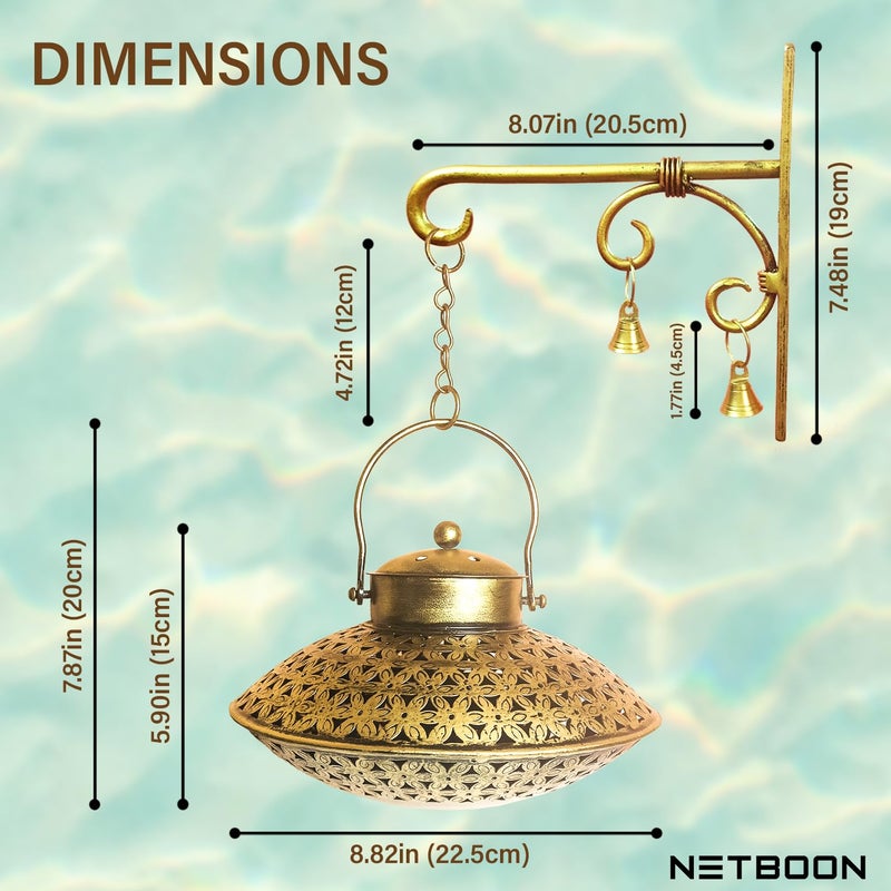 Netboon Handcrafted Wall Hanging Handi Degchi Dhoop Dani Pot Diya Lantern Incense TLight Candle Holder for Home Decor Pooja Room Meditation Space IronGold Color - Image 5