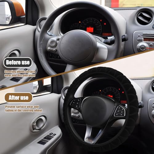 Lecctso Fluffy Steering Wheel Cover, Car Wheel Cover, 15'' Soft Steering Wheel Protector, Elastic Long Microfiber Plush Steering Wheel Cover Interior Decoration Universal for Men Women Girls - Image 5