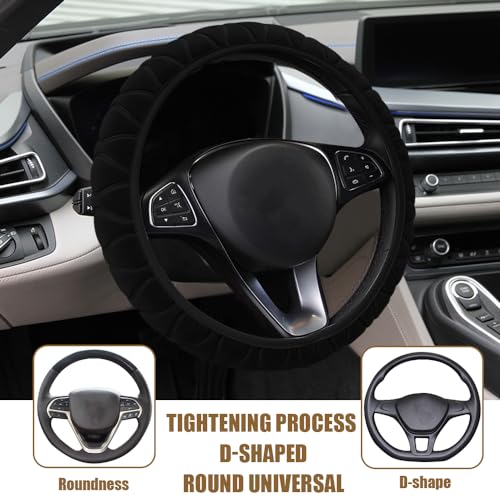 Lecctso Fluffy Steering Wheel Cover, Car Wheel Cover, 15'' Soft Steering Wheel Protector, Elastic Long Microfiber Plush Steering Wheel Cover Interior Decoration Universal for Men Women Girls - Image 3