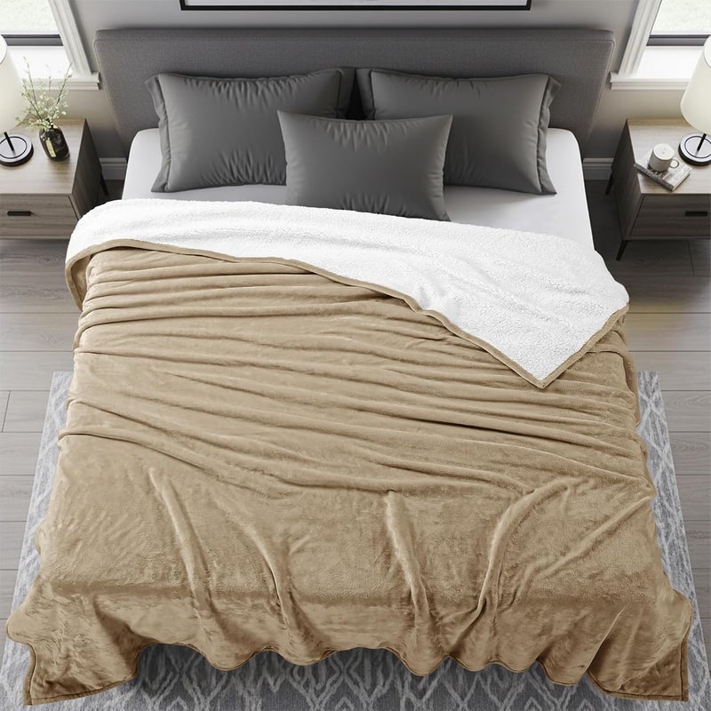 Sherpa Polyester Bed Blanket - 480GSM Plush Blanket Fleece Reversible Blanket for Bed and Couch (90x86 Inches), Camel, Full - Image 2