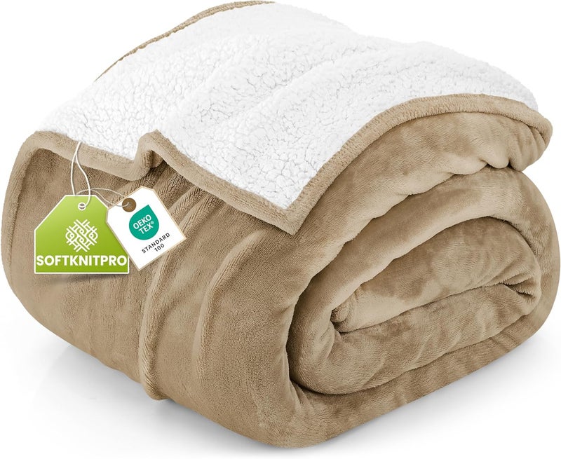 Sherpa Polyester Bed Blanket - 480GSM Plush Blanket Fleece Reversible Blanket for Bed and Couch (90x86 Inches), Camel, Full - Image 1