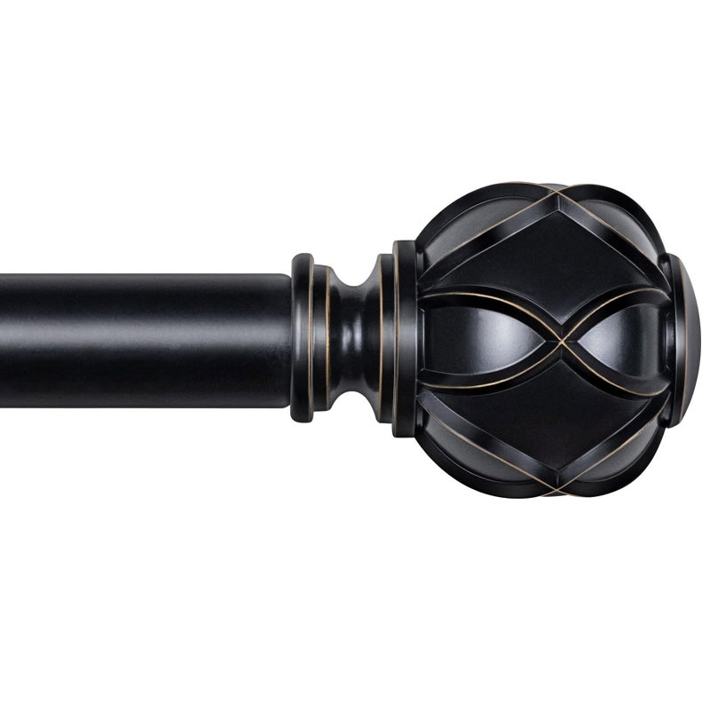 KAMANINA KAMANINA 1 Inch Curtain Rod Telescoping Single Drapery Rod 28 to 48 Inches 234 Feet 2 Pack Black Curtain Rods for Windows 16 to 44 Inches Netted Texture Finials