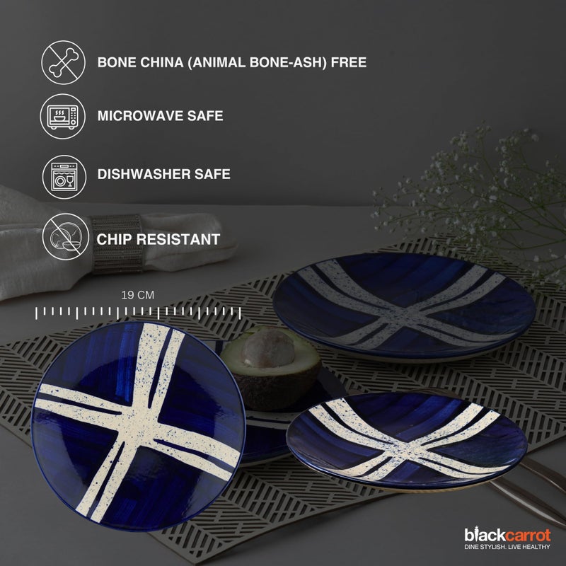 BLACKCARROT Ceramic Quarter Plates Small Dinner Plates Set of 6 Handcrafted Stoneware Blue Splash & Serving Platter for Snacks & Dessert Microwave and Dishwasher Safe -Size 7.5 Inches - Image 4