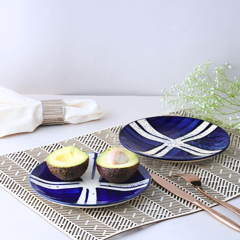 BLACKCARROT Ceramic Quarter Plates Small Dinner Plates Set of 6 Handcrafted Stoneware Blue Splash & Serving Platter for Snacks & Dessert Microwave and Dishwasher Safe -Size 7.5 Inches - Image 5
