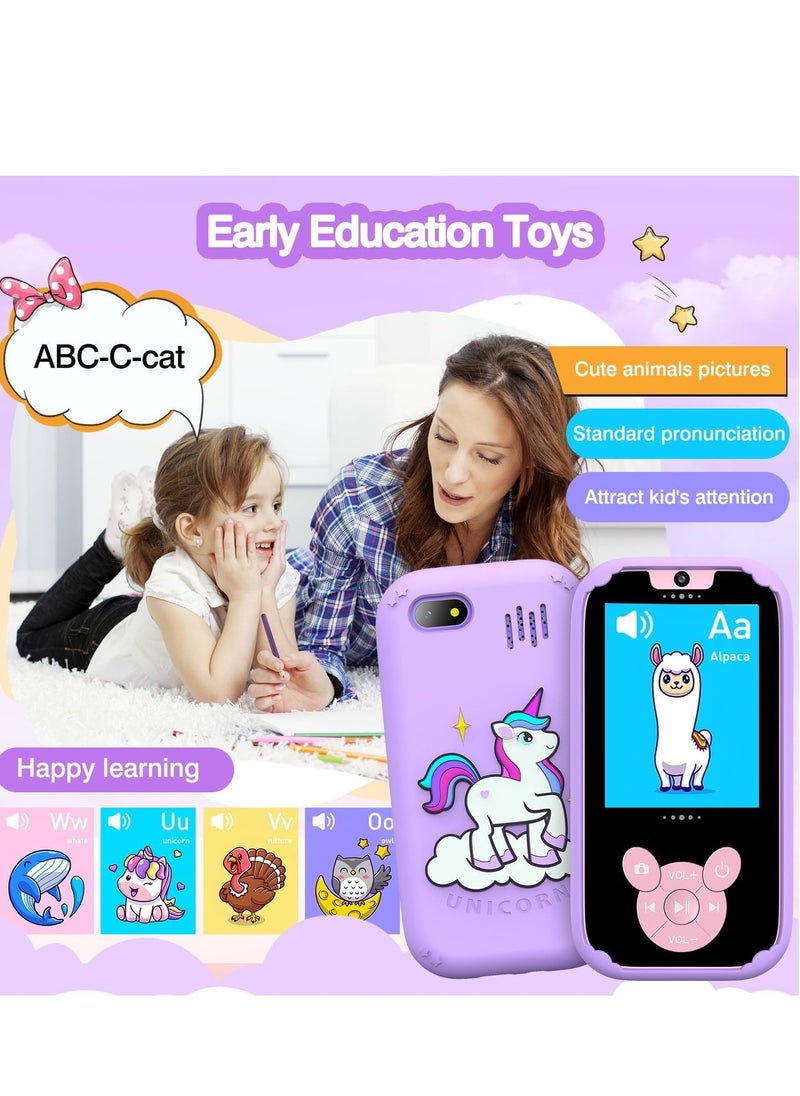 Bebiland Kids Smart Phone, Toddler Kids Camera Phone Toy, Touchscreen Unicorn Learning Toy Phone with Educational Games, Dual Camera MP3 Music Player, Boys Girls Birthday Gifts (Purple)  - Image 3