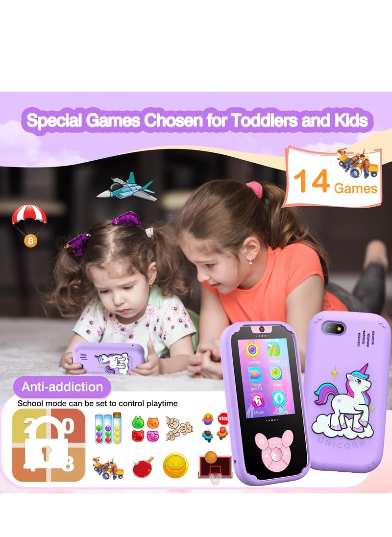 Bebiland Kids Smart Phone, Toddler Kids Camera Phone Toy, Touchscreen Unicorn Learning Toy Phone with Educational Games, Dual Camera MP3 Music Player, Boys Girls Birthday Gifts (Purple)  - Image 4