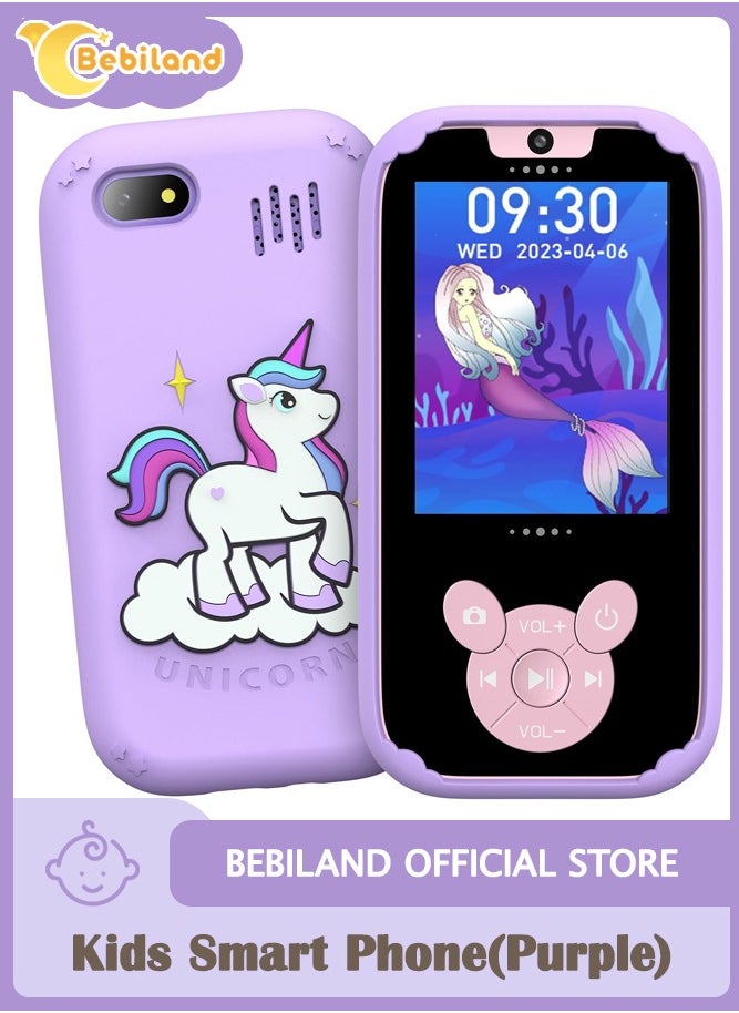 Bebiland Kids Smart Phone, Toddler Kids Camera Phone Toy, Touchscreen Unicorn Learning Toy Phone with Educational Games, Dual Camera MP3 Music Player, Boys Girls Birthday Gifts (Purple)  - Image 1