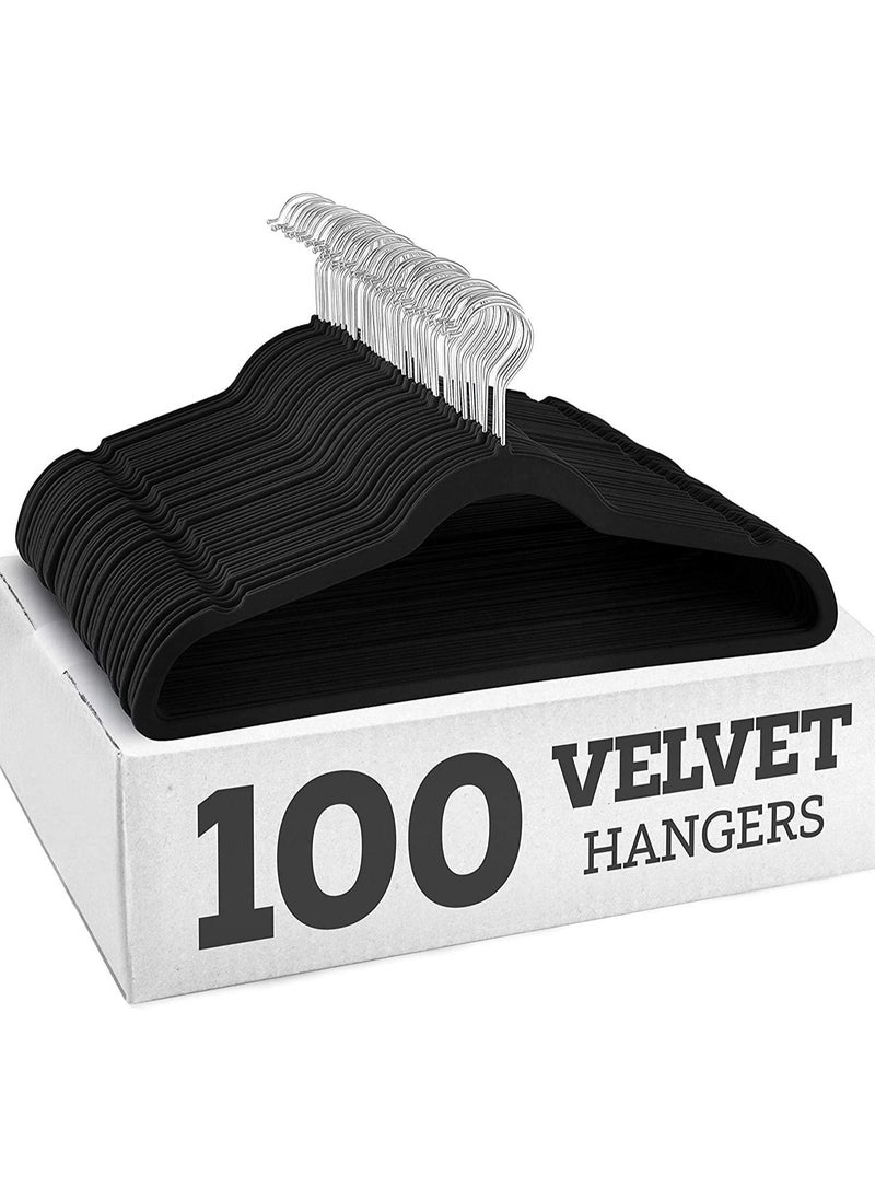 AXENTURE - 100-Piece Nonslip 360-Degree-Swivel Hook Velvet Hangers Black 43.2X23.3X0.5cm - Image 1