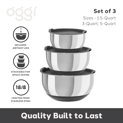 Oggi Stainless Steel 3-Piece Bowl Set with Lids, (7287.0) - Image 2