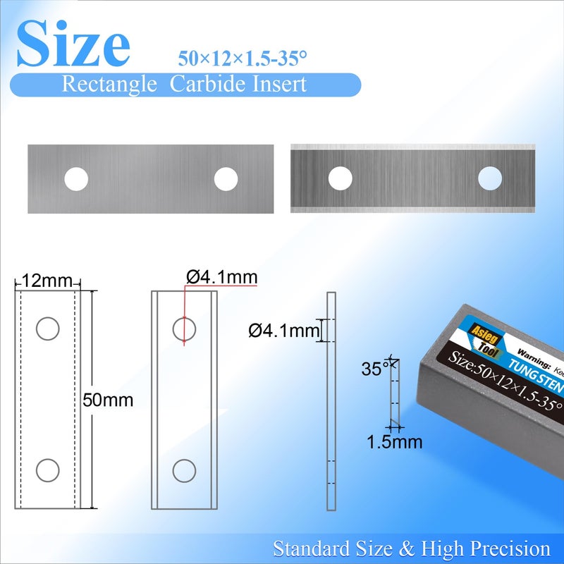 Asieg Tool 50x 12 x 1.5mm 2 inch Carbide Inserts Cutter Blades Paint Scraper 2 Edges for Woodworking Surfacing Groove Helical Planer Cutter Heads and Hand Hold Scraper 10pcs - Image 2