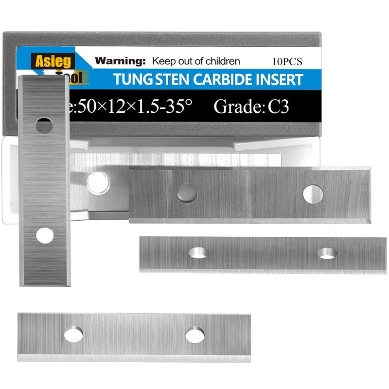 Asieg Tool 50x 12 x 1.5mm 2 inch Carbide Inserts Cutter Blades Paint Scraper 2 Edges for Woodworking Surfacing Groove Helical Planer Cutter Heads and Hand Hold Scraper 10pcs - Image 1