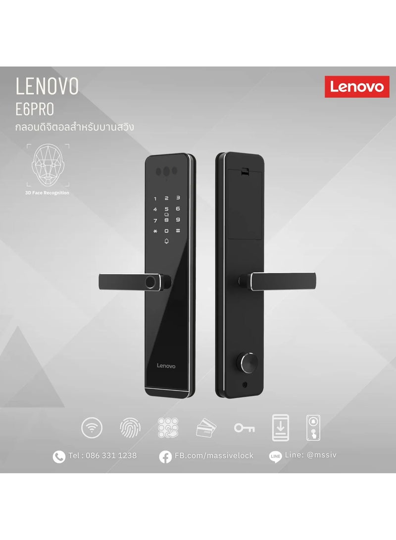 Lenovo E6 Pro Smart Door Lock – 3D Face Recognition, Fingerprint & Video Intercom | Wi-Fi Remote Access, Multi-Way Entry, Durable Alloy Build -Diamound Black - Image 5