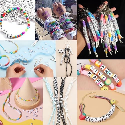 MIIIM 500pcs Vowel Pony Beads Letters for Keychains Making (A, E, I, O, U), 6x6mm Large Hole Vowel Square Letter Beads for Bracelets Making, Alphabets, Numbers (White and Black) - Image 5