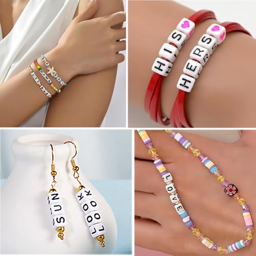 MIIIM 500pcs Vowel Pony Beads Letters for Keychains Making (A, E, I, O, U), 6x6mm Large Hole Vowel Square Letter Beads for Bracelets Making, Alphabets, Numbers (White and Black) - Image 4
