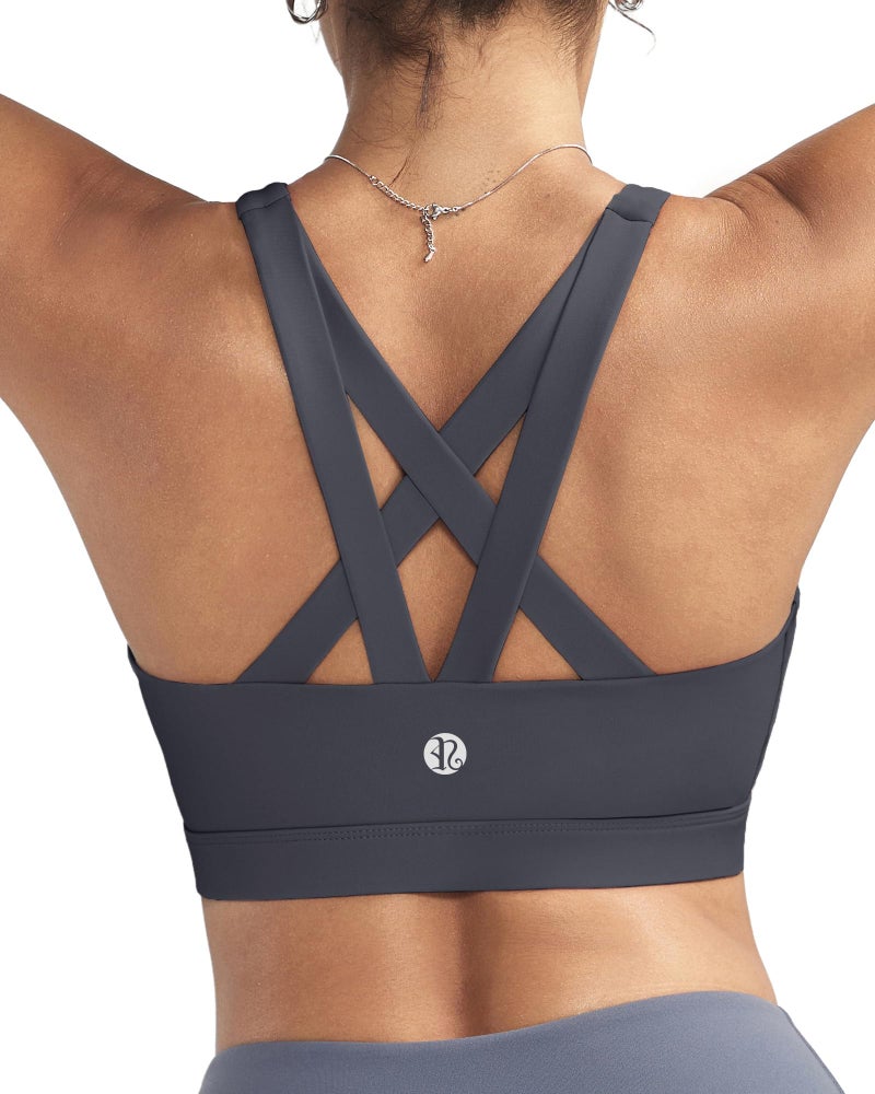 Women's Strappy Criss-Cross Back Sports Bra with Removable Padded Cups, Medium Support, Wire-Free - Image 1