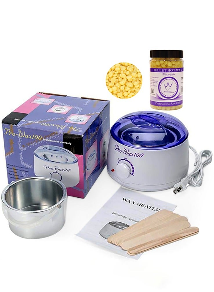 Pro-Wax100 Electric Hair Removal Wax Heater (Multicolour) with Hair Removal Hot Wax Honey 200g and 10 Wooden Sticks (No Waxing Paper Needed)