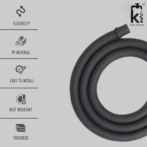 KI BATH FITTINGS Outlet Drain Hose Tube 4 Meter for Front Loading Washing Machine | Discharge & Extension Pipe | Grey - Image 2