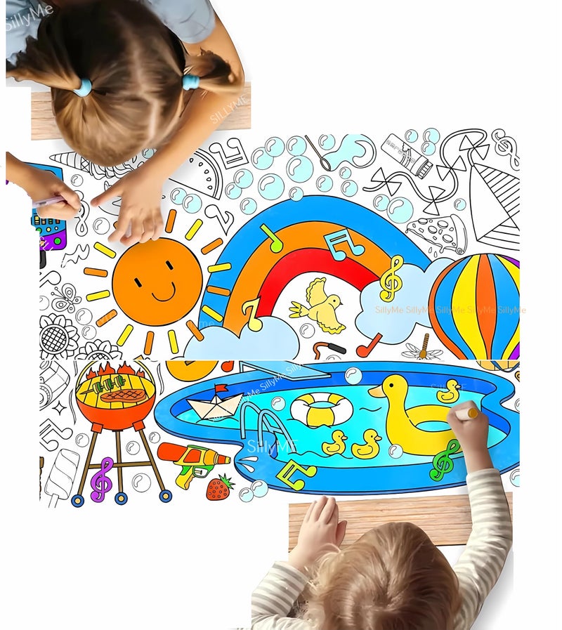 Sillyme 1pc Water Drawing Mat for Kids, 80 x 80 cm, Reusable Colouring Mat, Washable Painting Mat with 6 Sketch Pens, Gift Toy for Ages 2-6 Years - Image 1