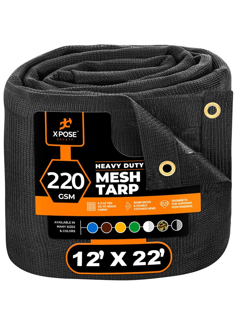 xpose safety Xpose Safety Heavy Duty Mesh Tarp  12 x 22  Multipurpose Black Protective Cover with Air Flow  Use for Tie Downs Shade Fences Canopies Dump Trucks  Weather and Tear Resistant 