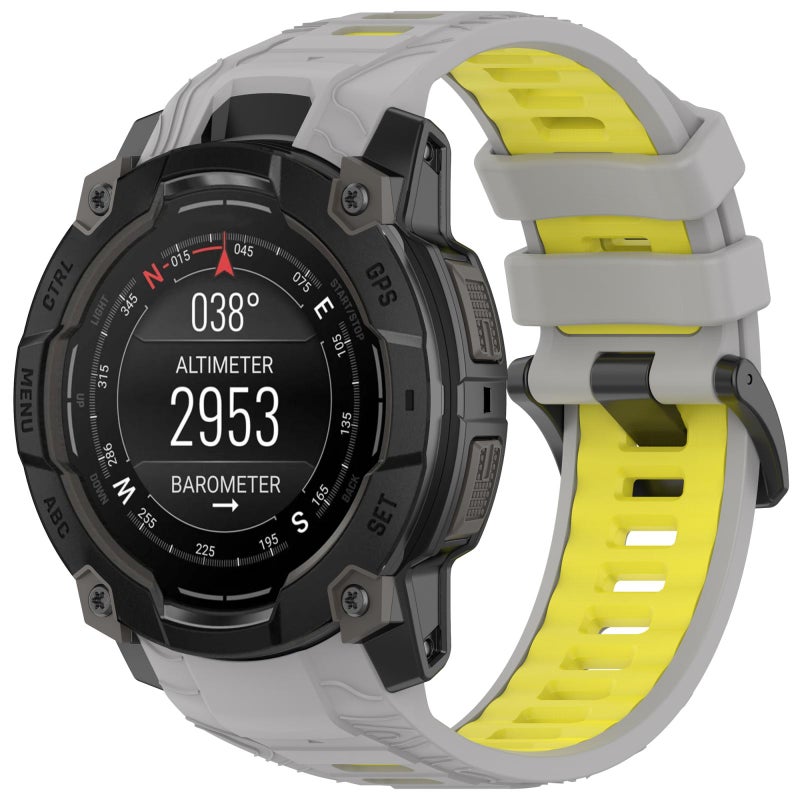 إيروريكس سوار ساعة Garmin Instinct 3 Amoled / Solar مقاس 45 مم من السيليكون الرياضي ثنائي اللون (رمادي + أصفر) - Image 1