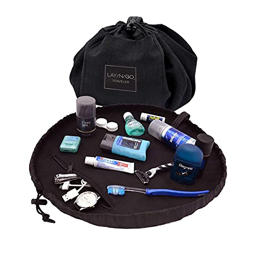 Lay-n-Go Drawstring Toiletry Bag - Water-Resistant 4-In-1 Lay Flat Toiletry Bag - Durable, Easy-To-Clean Travel - For Men & Women - Machine Washable & Compact (20", Black) - Image 1