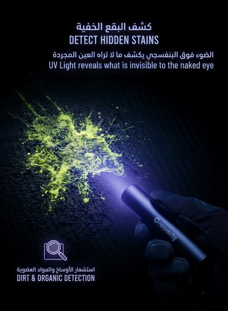 Crownity Rechargeable 365nm UV Flashlight, Black Light for Pet Urine Detection, Scorpion Hunting, Mold & Fungus, Cat Ringworm - Portable UV LED Torch Light for Home & Outdoor Use - Image 4