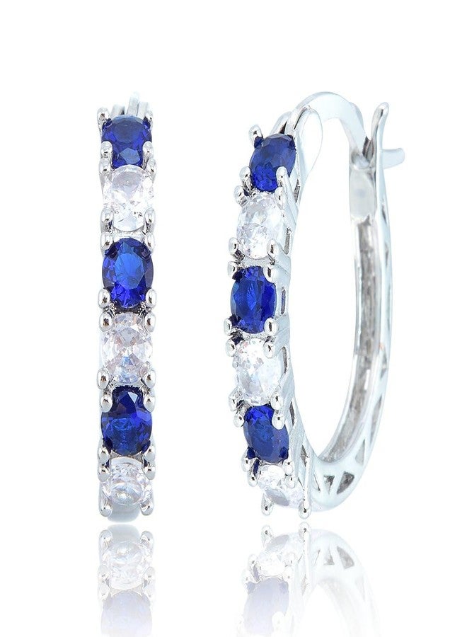 RIZILIA 18K White Gold Plated Hoop Earrings for Women, Round Cut CZ [Simulated Blue Sapphire] Multi Gemstone Colorful Hoop Earrings, Trendy Jewelry Gift for Women, 20mm - Image 1