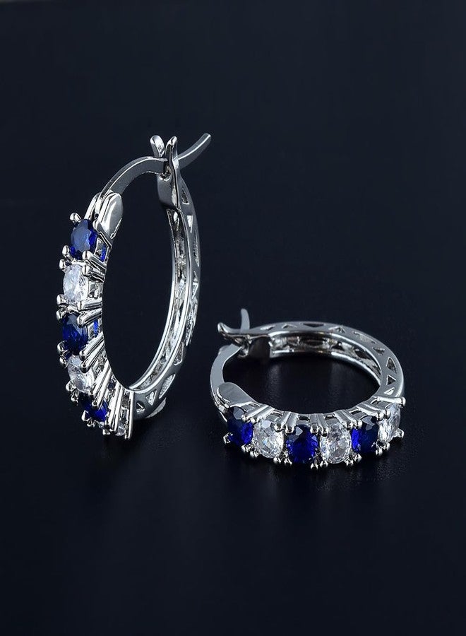 RIZILIA 18K White Gold Plated Hoop Earrings for Women, Round Cut CZ [Simulated Blue Sapphire] Multi Gemstone Colorful Hoop Earrings, Trendy Jewelry Gift for Women, 20mm - Image 2