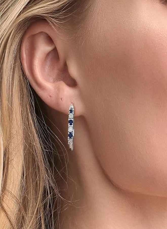 RIZILIA 18K White Gold Plated Hoop Earrings for Women, Round Cut CZ [Simulated Blue Sapphire] Multi Gemstone Colorful Hoop Earrings, Trendy Jewelry Gift for Women, 20mm - Image 3