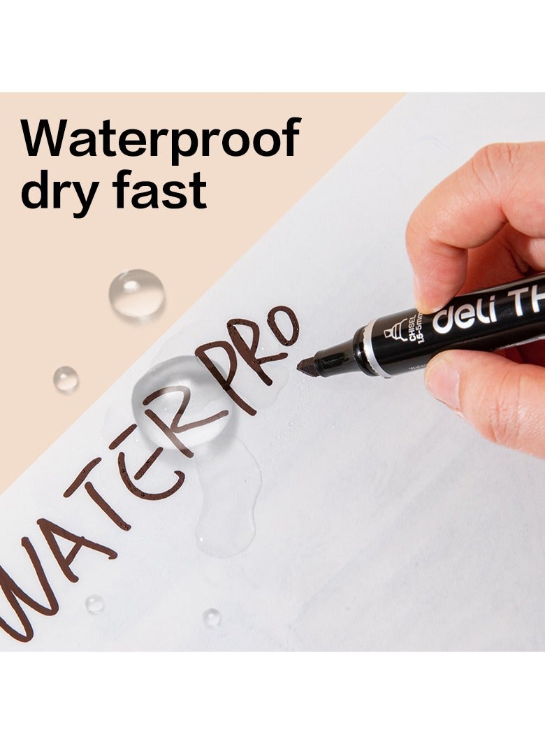 Deli Deli EU10120 Permanent Marker, Chisel Tip 1.5-5mm, Black Ink, 12pcs/Box – Ideal for Office, School, Warehouse, Industrial Use  - Image 2