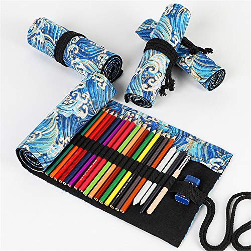 Funny Live 36/48/72 Slots Colored Pencil Wrap Pencils Roll Holder Organizer Holder Colored Pen Paint Brush Storage Pouch Portable for Artist Student (Blue Ocean, 36 Slots) - Image 5